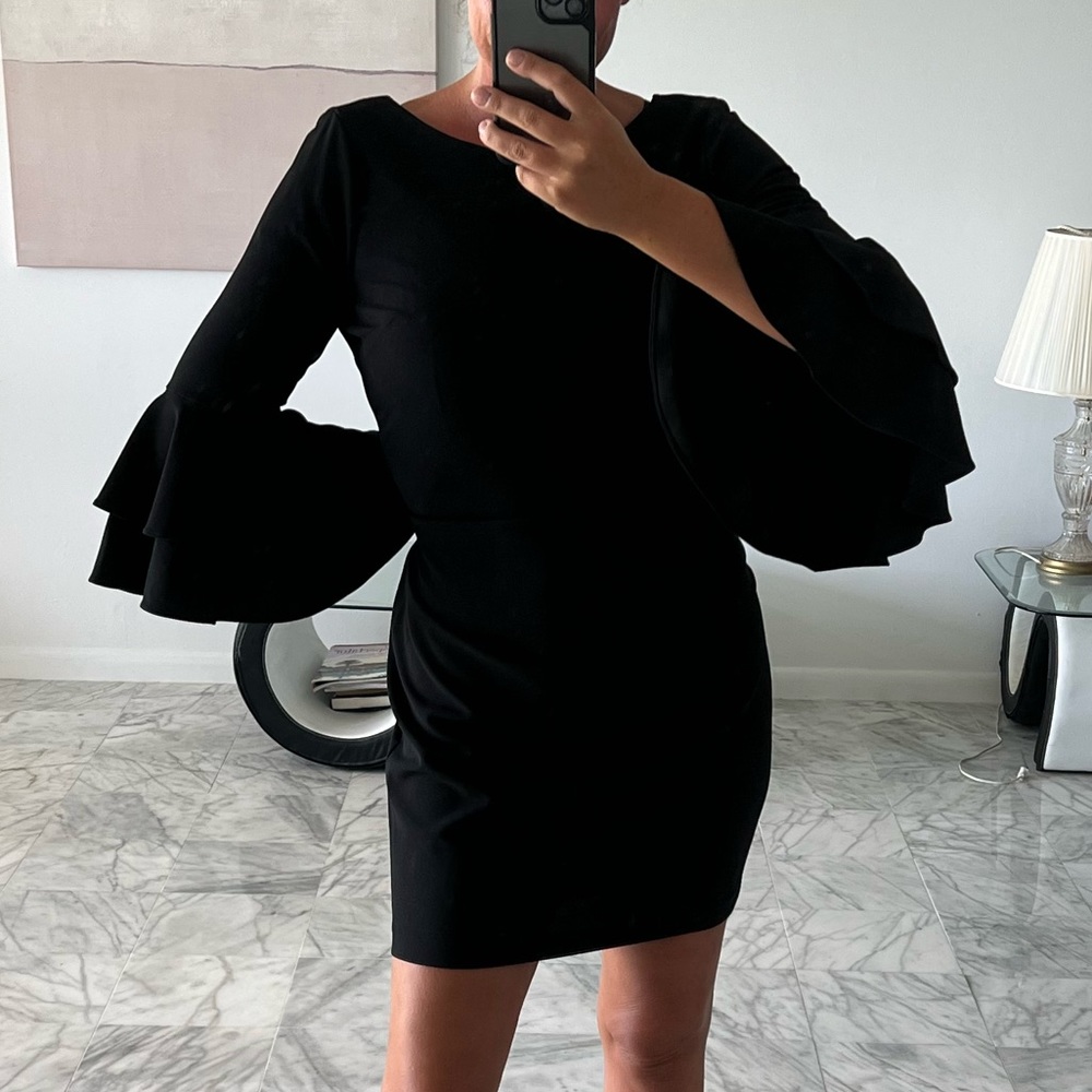 Calvin Klein Black Ruffle-Sleeve Sheath Dress